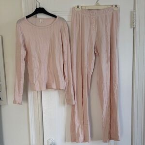 LESET Light Pink Pointelle Pajamas Long Sleeve Top and Matching Pants Set M
